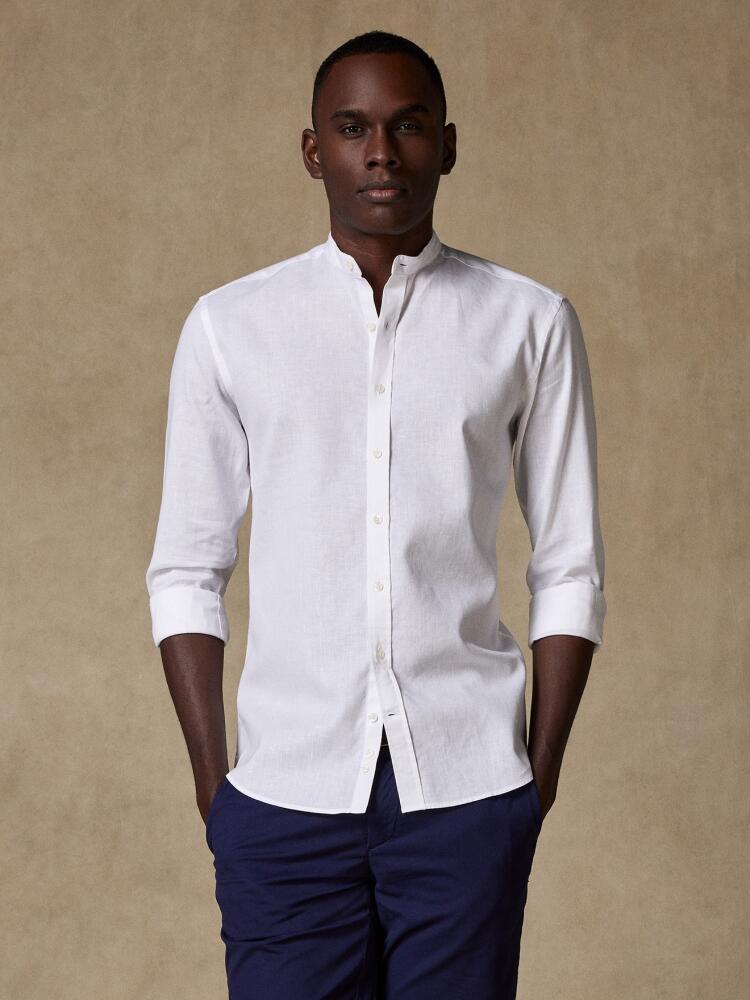 Chemise Col Mao cintrée Liam en lin blanc Chemises Homme