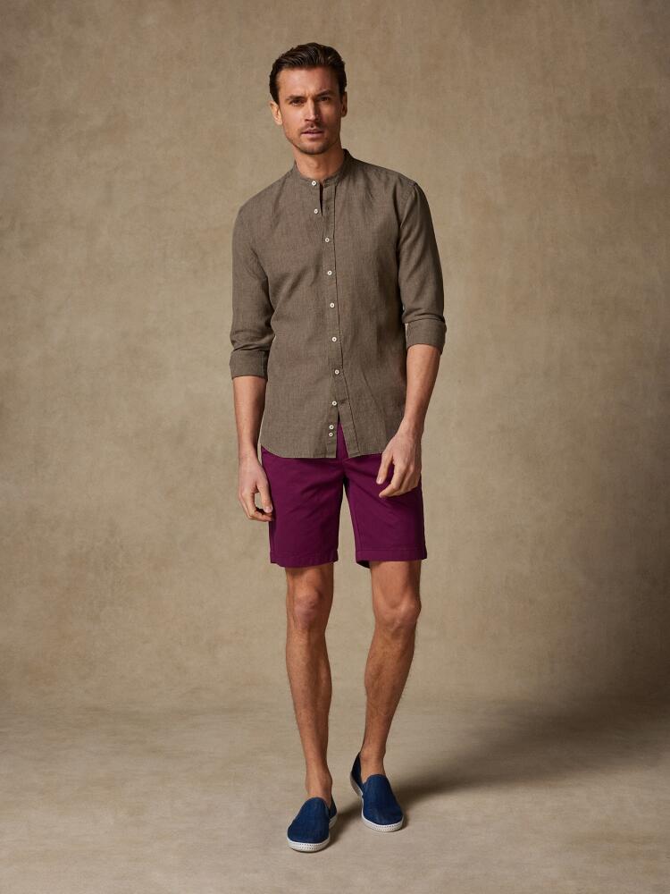 Chemise Col Mao cintrée Liam en lin kaki Chemises Homme