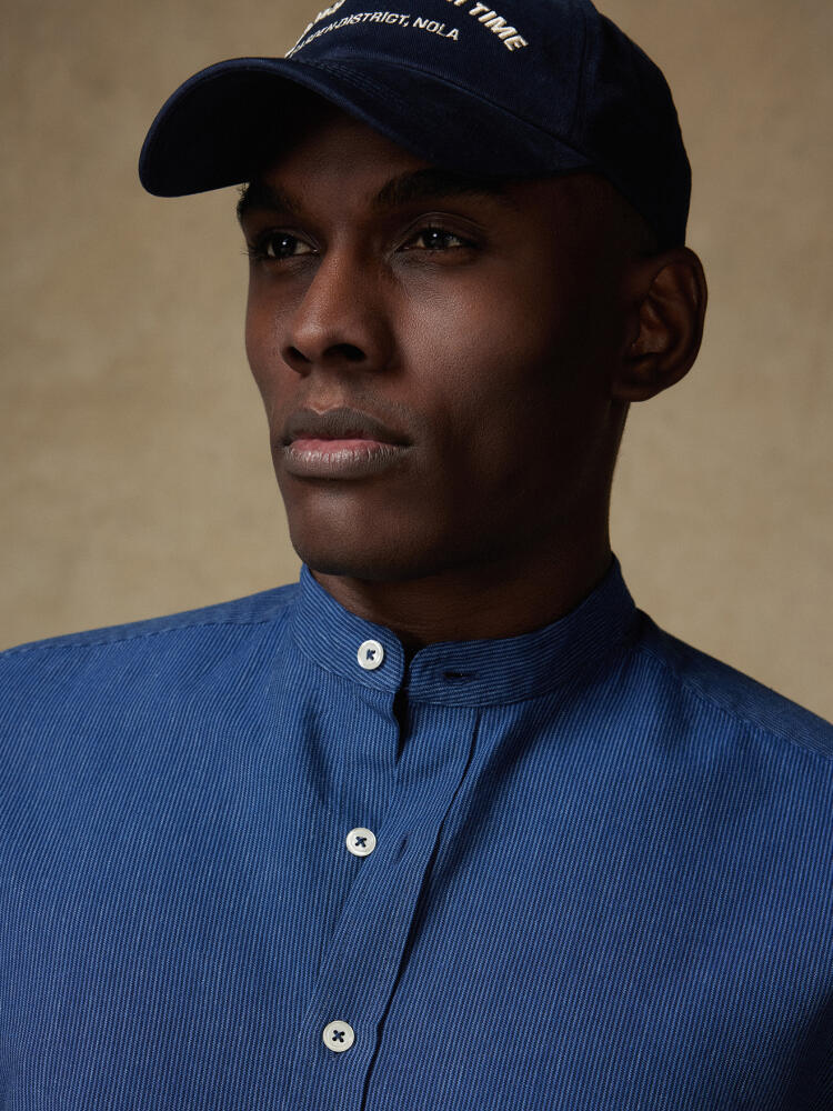 Chemise cintrée col mao Piper à rayures indigo Chemises Casual Slim
