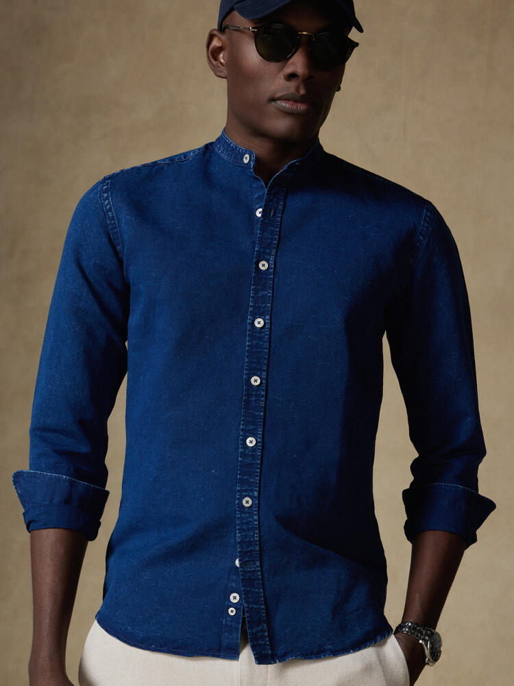 Chemise cintrée col mao Tim en lin dark indigo Chemises Homme