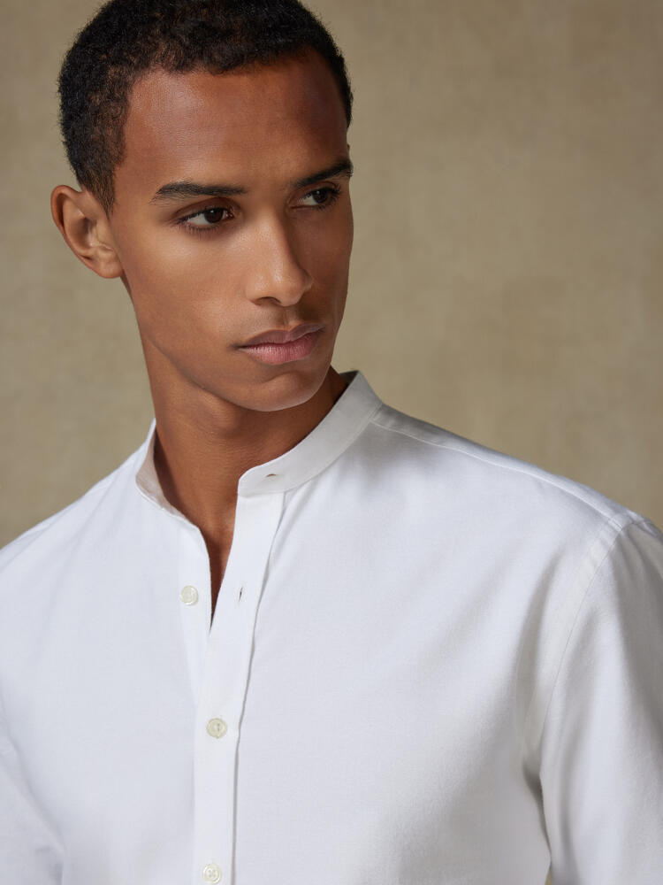 Chemise cintrée Vils en oxford brushed blanc - Col mao Chemises Business Slim