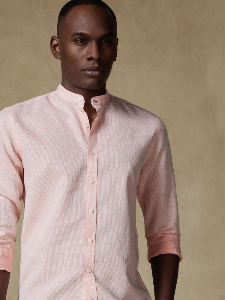 Chemise cintrée col mao Zack en lin orange Outlet