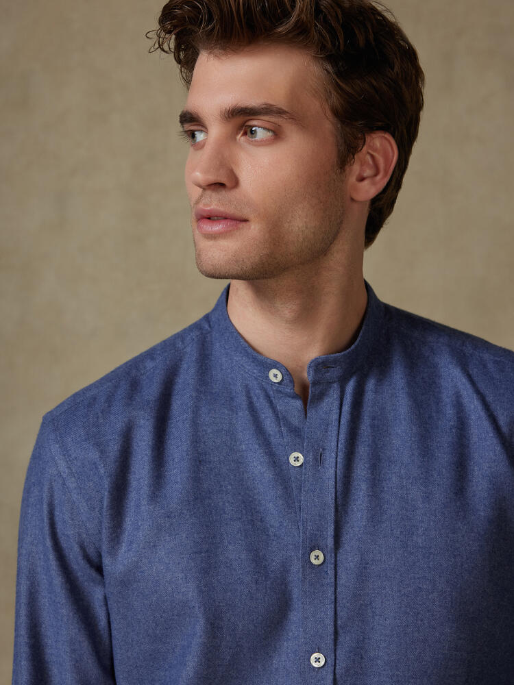 Chemise Storm en flanelle bleue - Col mao Chemises Casual Classique