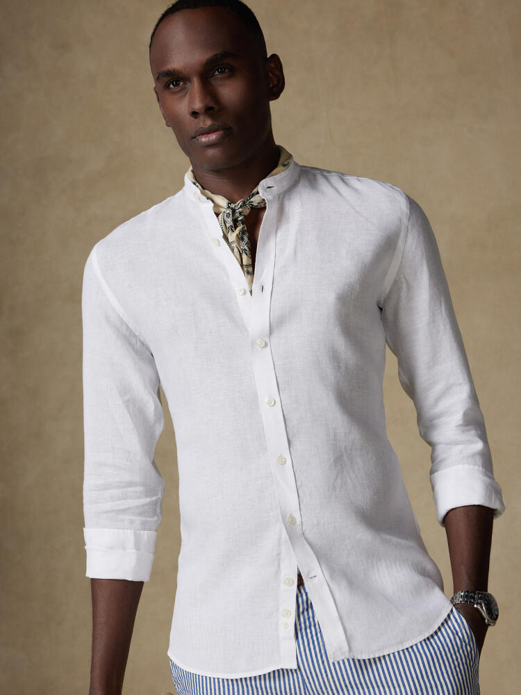 Chemise col mao Wayne blanche en lin Chemises Casual Classique