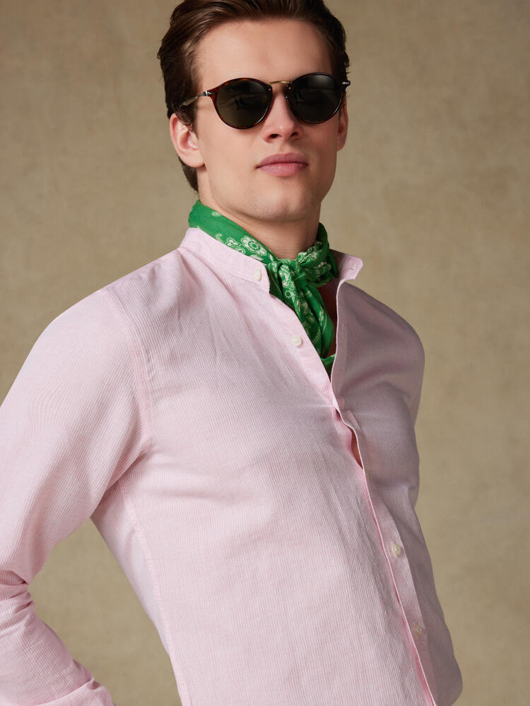 Chemise col mao Zack en lin rose Outlet