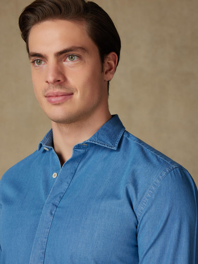 Chemise en denim ciel - Gorge cachée Chemises Homme