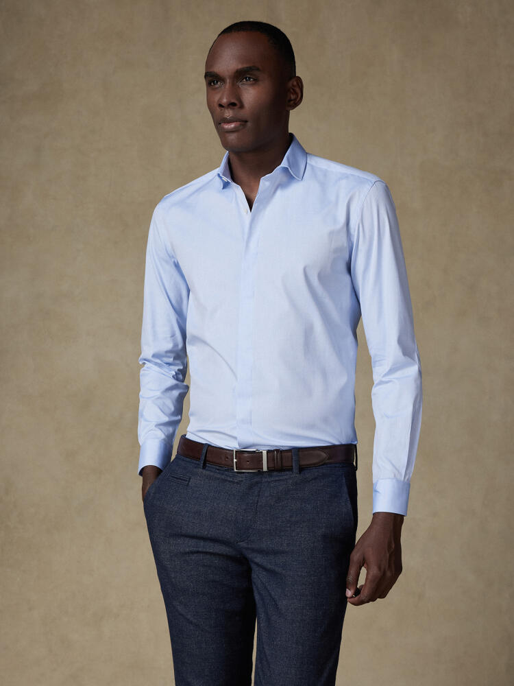 Chemise en pin point ciel  - Gorge Cachée Chemises Homme