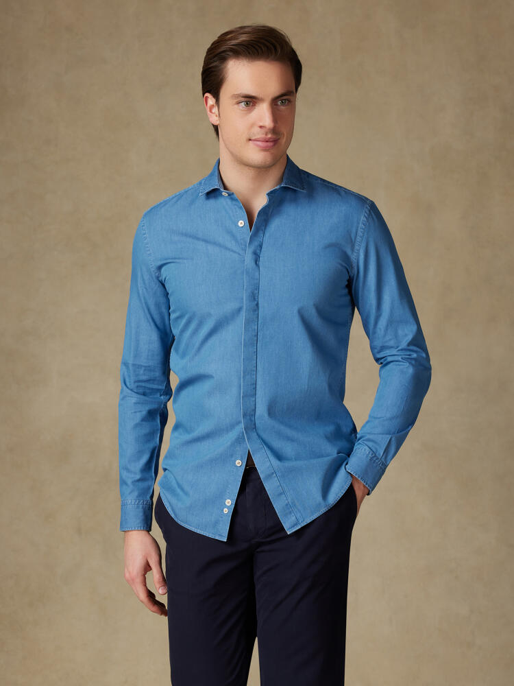 Chemise cintrée en denim ciel - Gorge cachée Chemises Homme