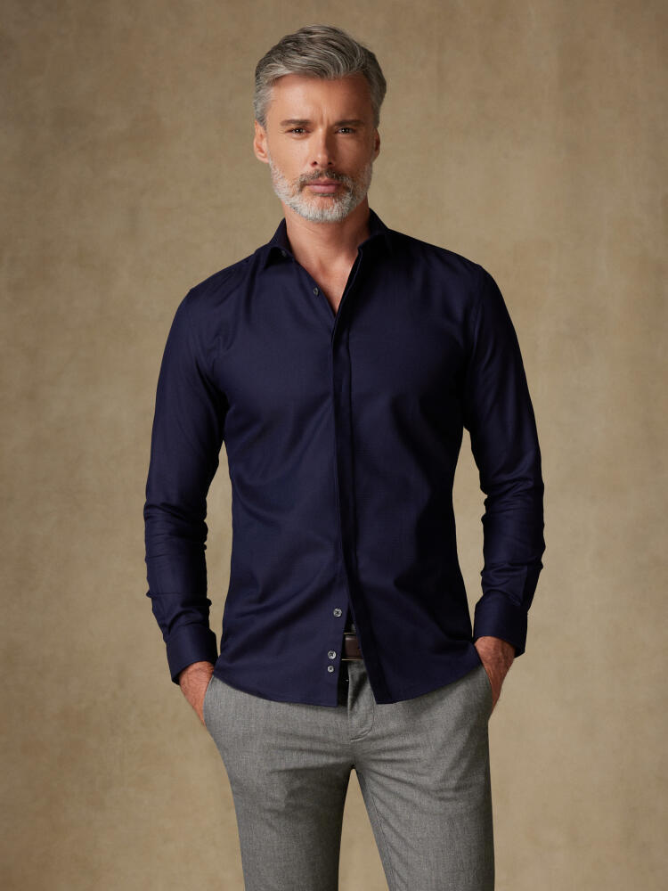 Chemise cintrée Horace texturée marine - Gorge Cachée Chemises Homme