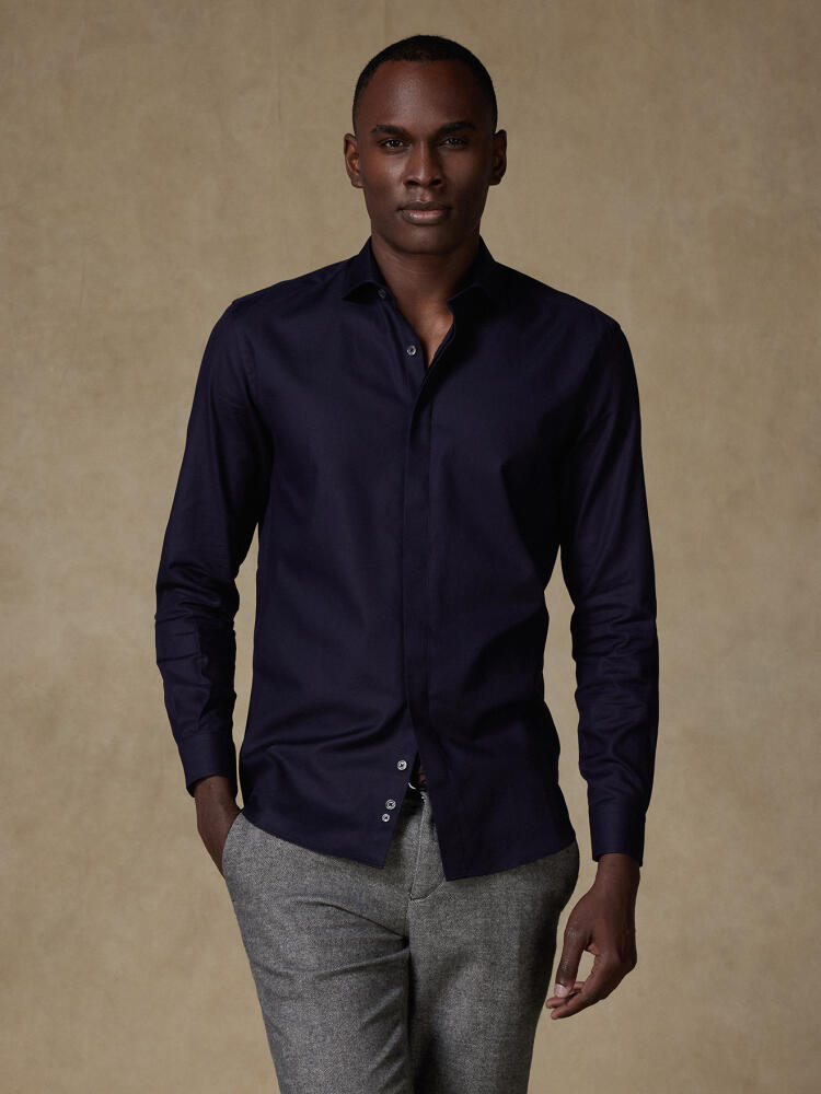Chemise cintrée en twill marine - Gorge cachée Chemises Business Slim