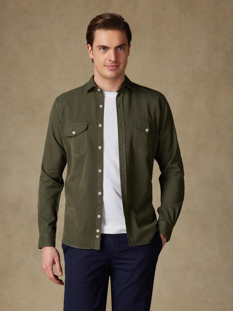 Chemise Scali en gabardine kaki - Série limitée Chemises Homme