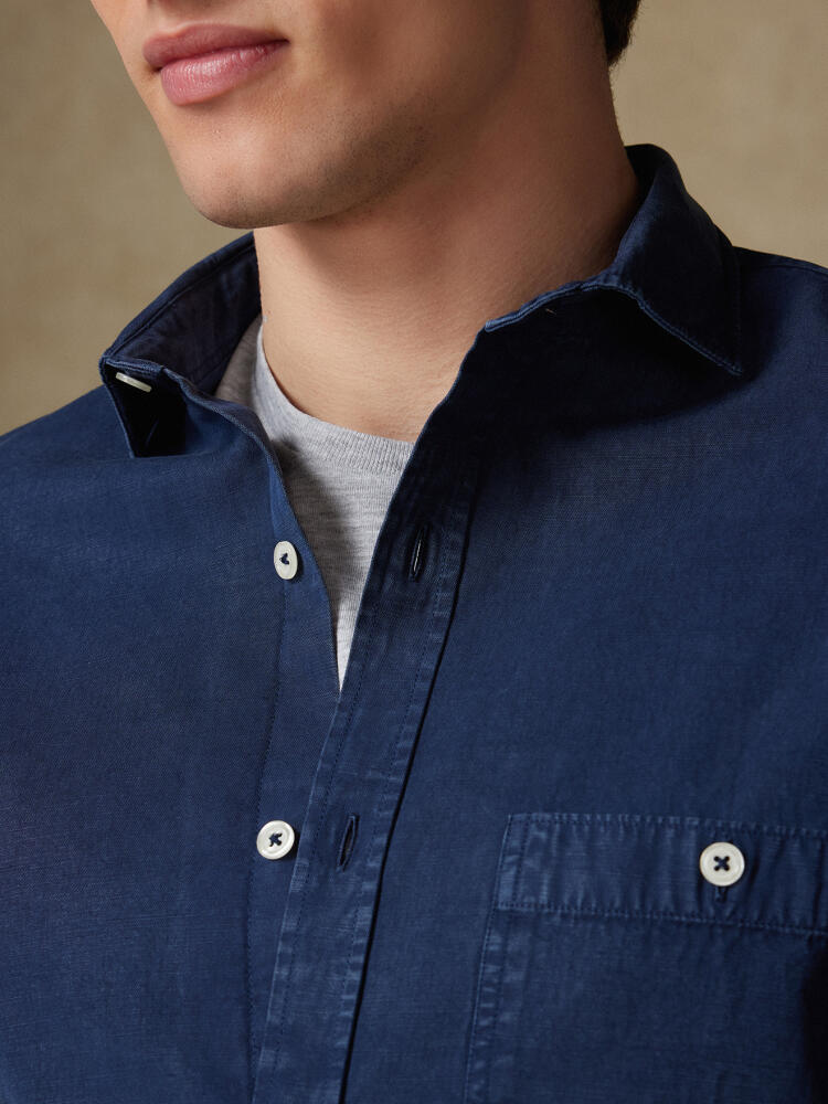 Chemise Garry en coton & lyocell marine Chemises Casual Classique