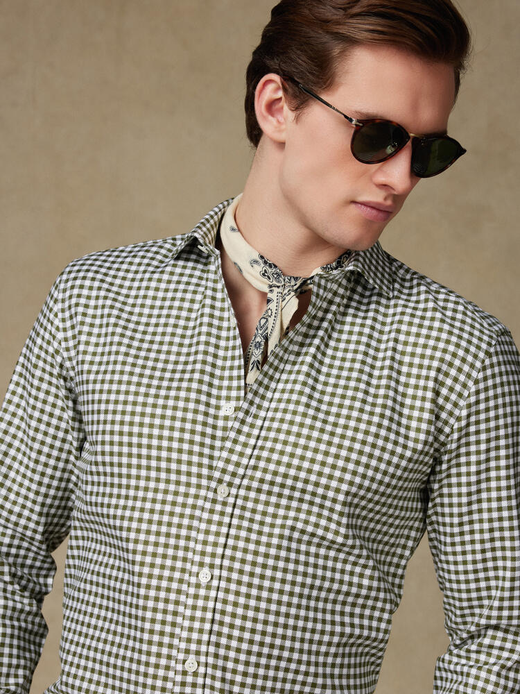 Chemise Ash à carreaux kaki Chemises Homme