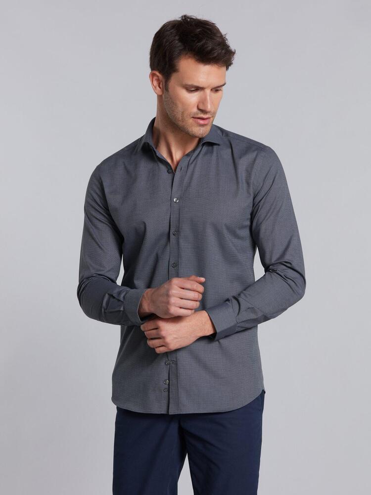 Chemise Bob en micro-oxford anthracite Outlet