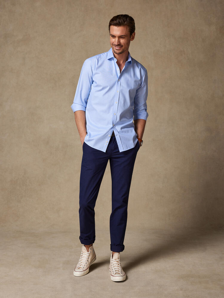 Chemise Gaby en micro pied de poule ciel Chemises Homme
