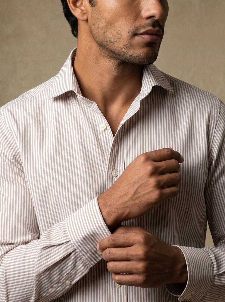 Chemise Riddle à rayures sable Chemises Homme