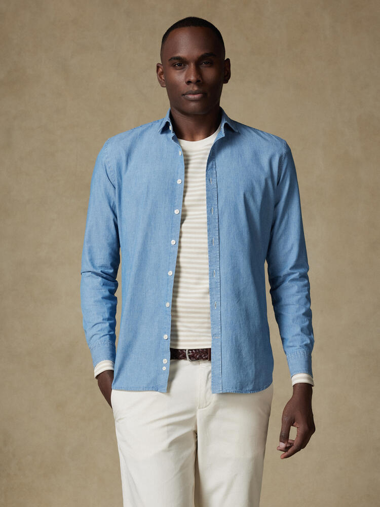 Chemise cintrée en chambray ciel Chemises Homme