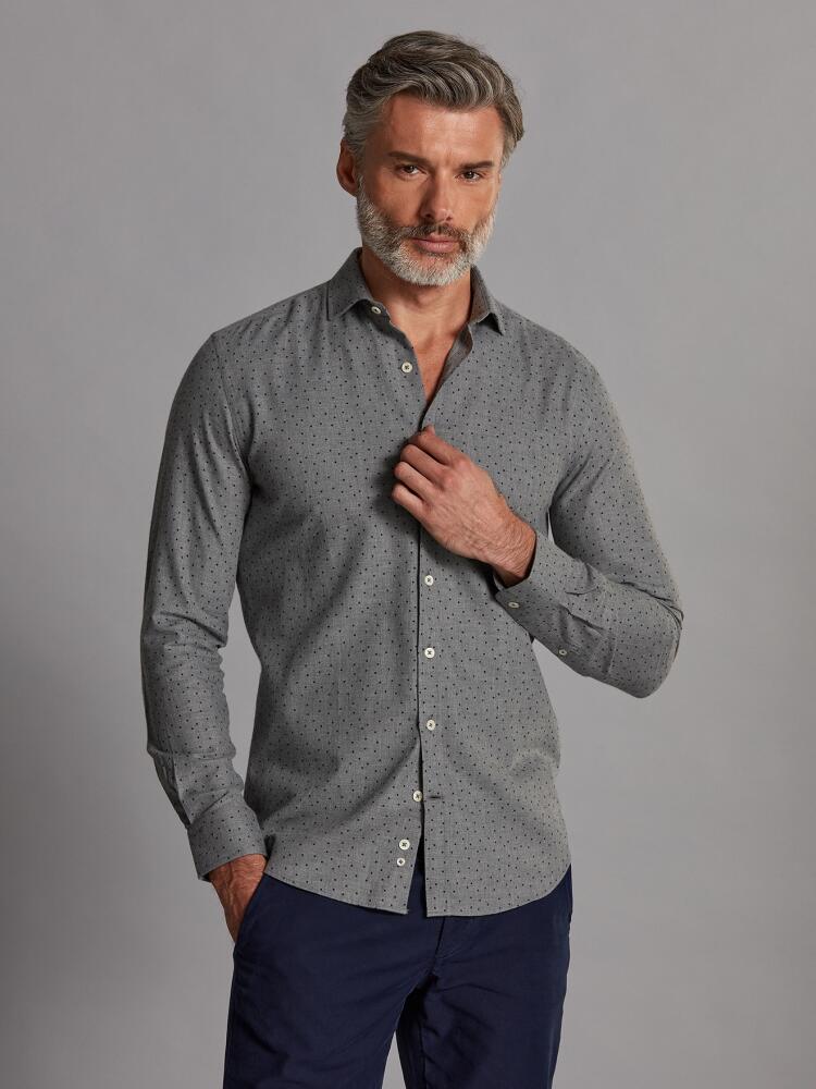Chemise cintrée Dorian en flanelle grise à pois imprimés Chemises Homme
