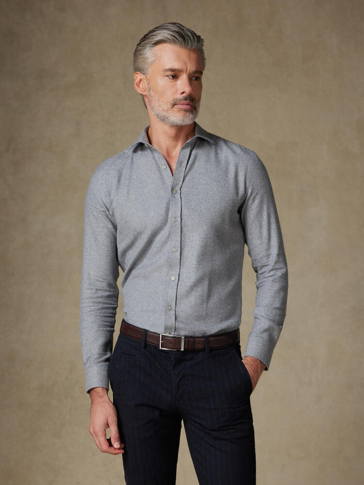 Chemise cintrée Gareth en flanelle grise - Coton recyclé Chemises Casual Slim