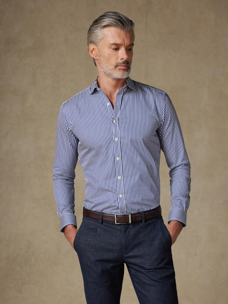 Chemise cintrée April à rayures marine - Grande longueur de manche Chemises Homme