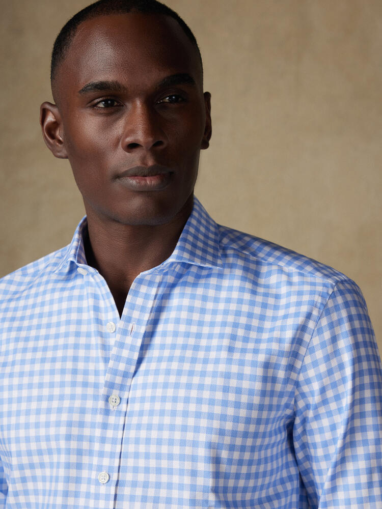 Chemise cintrée Ash à carreaux ciel - Grande longueur de manches Chemises Business Slim
