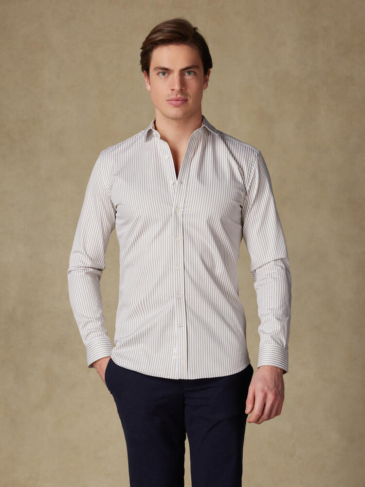 Chemise cintrée Barry à rayures sable - Grande longueur de manches Chemises Homme