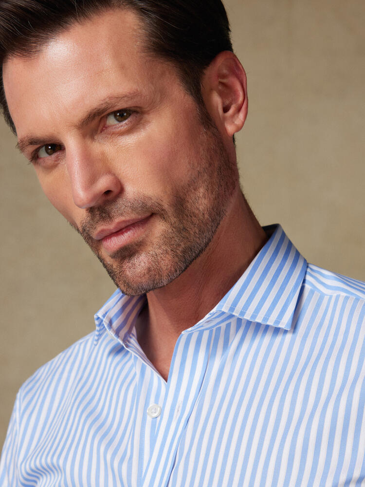 Chemise cintrée Chris à rayures ciel - Grande longueur de manche Chemises Business Slim