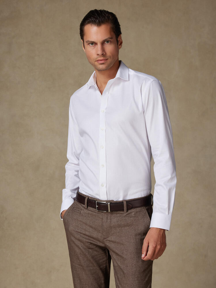 Chemise cintrée en piqué blanc - Grande longueur de manche Chemises Homme
