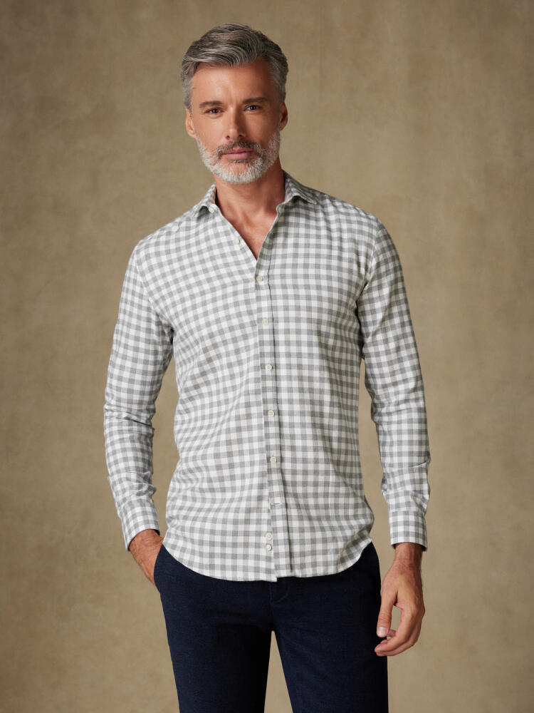 Chemise cintrée Danny en flanelle à carreaux gris - Grandes Longueur de manches Chemises Homme