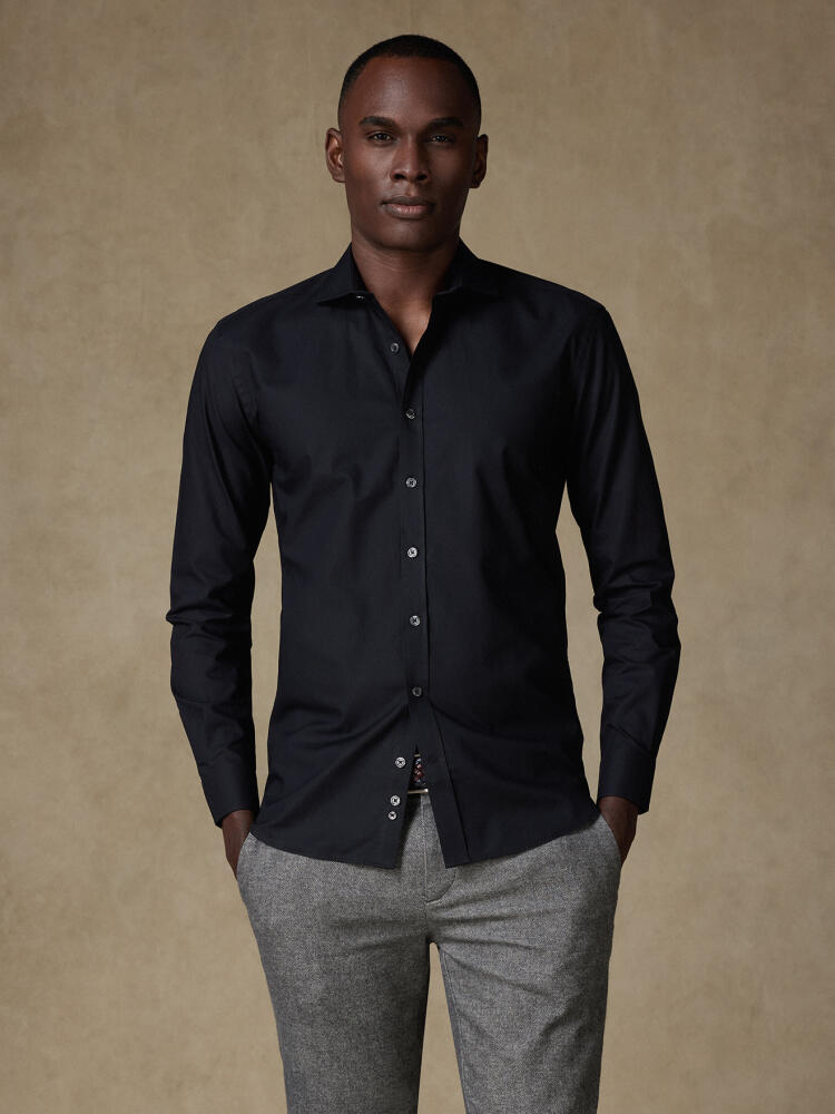 Chemise cintrée Ellis en micro-oxford noir - Grande longueur de manche Chemises Homme
