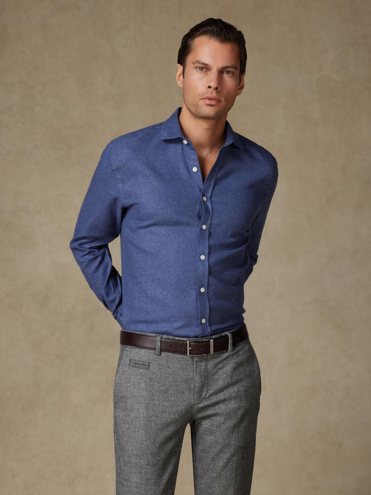 Chemise cintrée Garett en flanelle bleue - Coton recyclé - Grande longueur de manche Chemises Homme