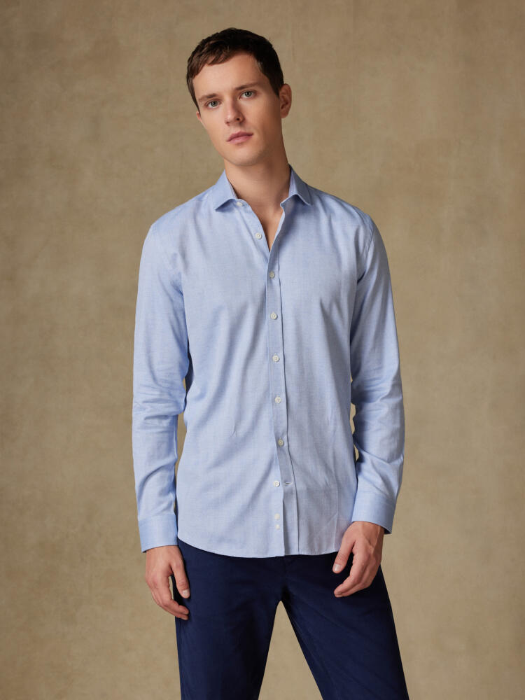 Chemise cintrée Hall en flanelle ciel - Grande Longueur de Manches Chemises Homme