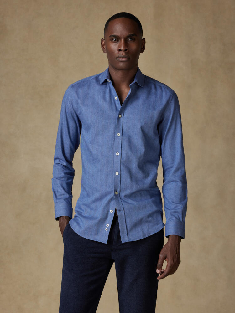 Chemise cintrée Hall en flanelle bleue - Grande Longueur de Manches Chemises Homme