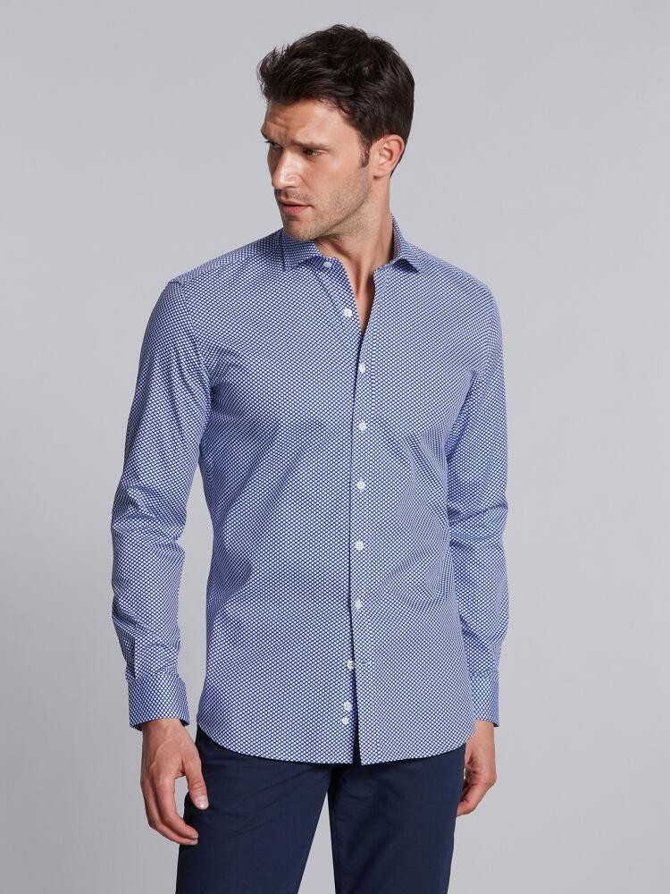 Chemise cintrée Josh bleue à imprimés géométriques  - Grande Longueur de Manches Chemises Homme