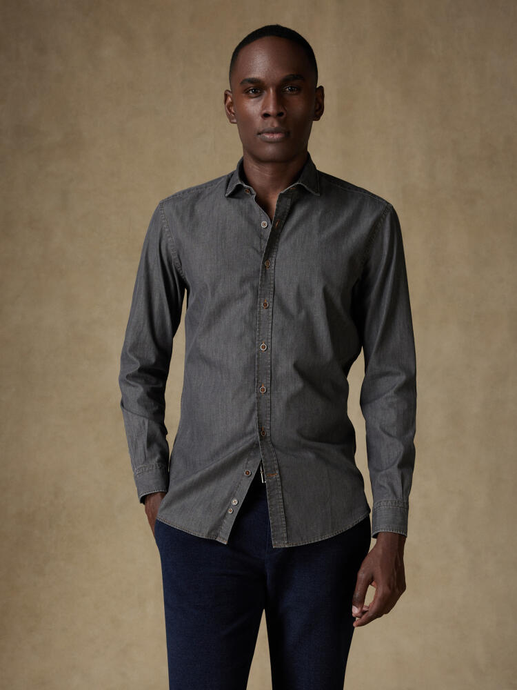 Chemise cintrée Lou en denim gris  - Grande Longueur de Manches Chemises Homme