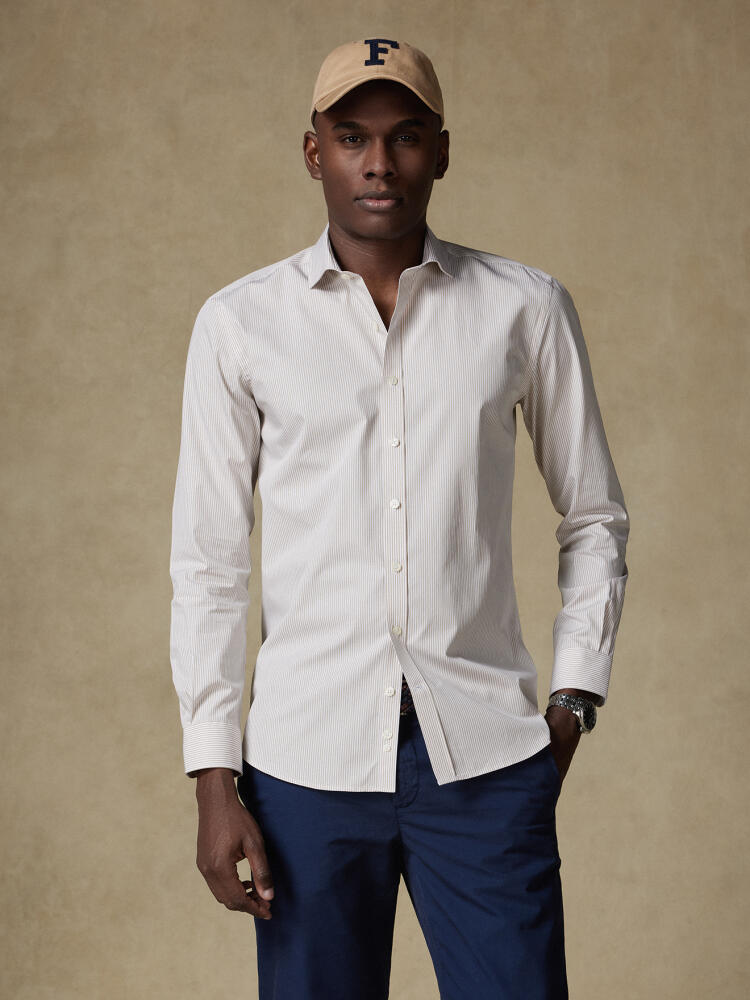 Chemise cintrée Menthon à rayures beige - Grande longueur de manches Chemises Business Slim
