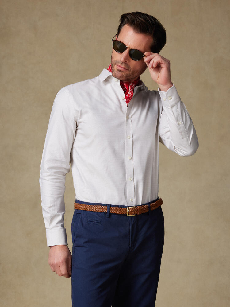 Chemise cintrée en natté sable - Grande longueur de manches Chemises Business Slim
