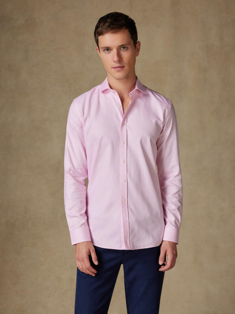 Chemise cintrée rose en natté - Grandes longueur de manches Outlet
