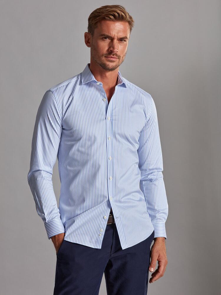 Chemise cintrée Nick à rayures ciel - Grande Longueur de Manches Chemises Homme