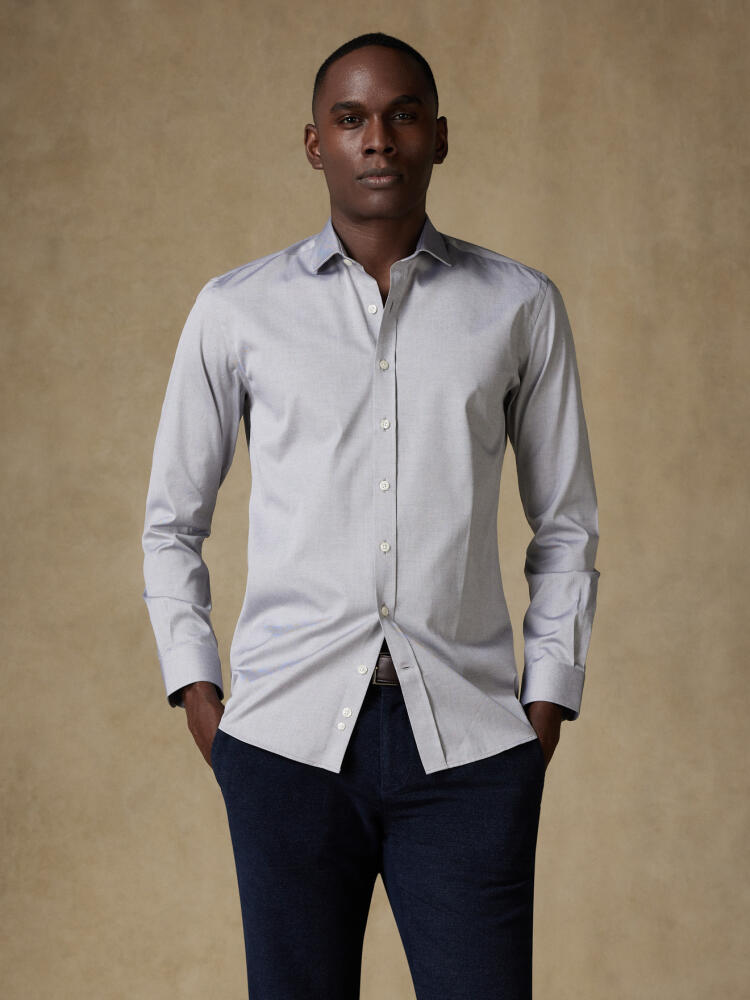Chemise cintrée en pin point grise - Grande Longueur de Manches Outlet