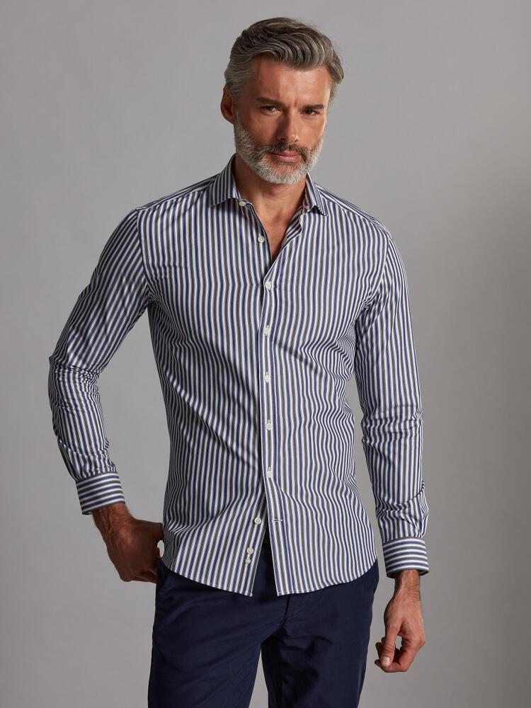 Chemise cintrée Robin à rayures marine et grises - Grande Longueur de Manches Chemises Homme