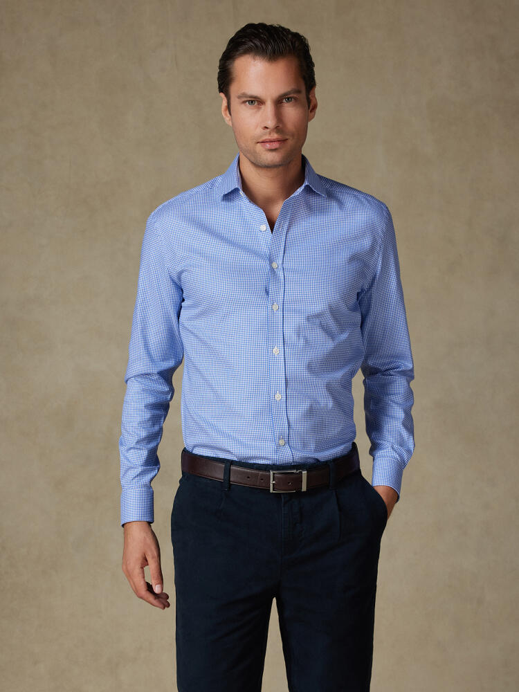 Chemise en vichy bleu  - Grande longueur de manche Chemises Homme