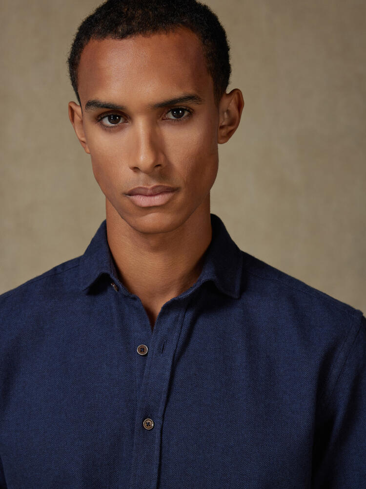 Chemise cintrée Wessow en flanelle marine Chemises Casual Slim