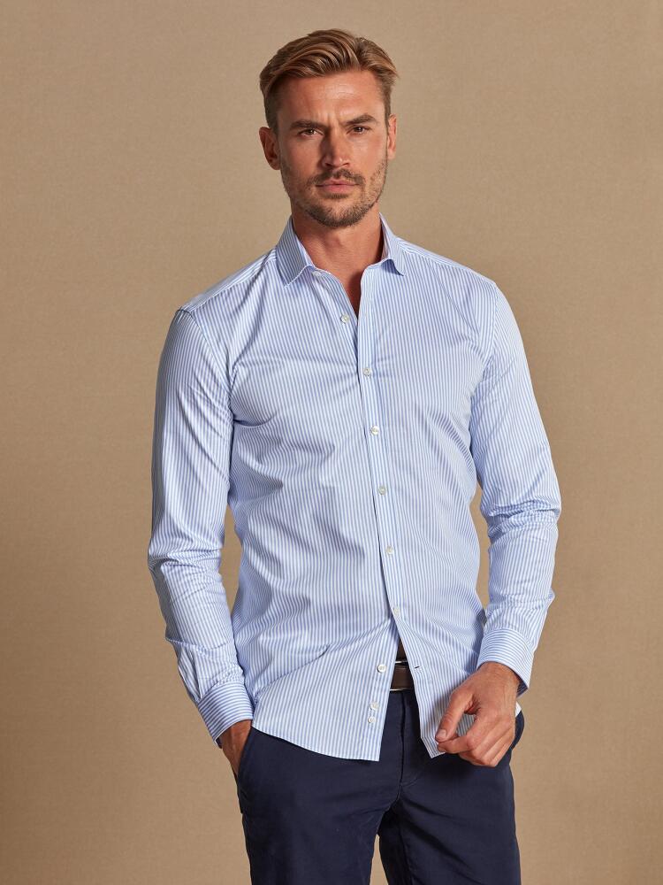 Chemise cintrée bio Mather à rayures ciel Chemises Homme