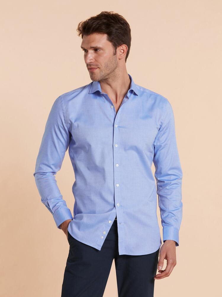 Chemise bio cintrée en natté bleue Chemises Homme