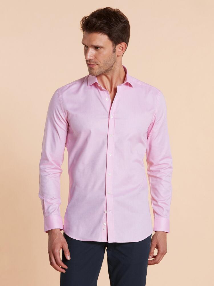 Chemise bio cintrée en natté rose Chemises Homme