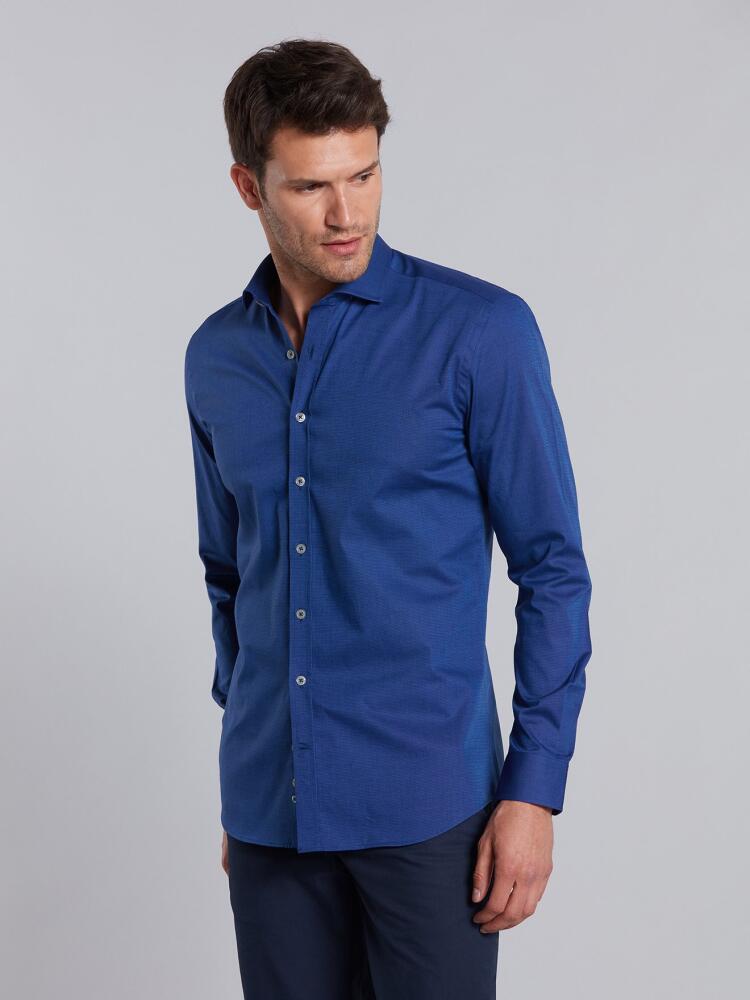 Chemise cintrée Bob en micro-oxford marine - Petit Col Chemises Homme