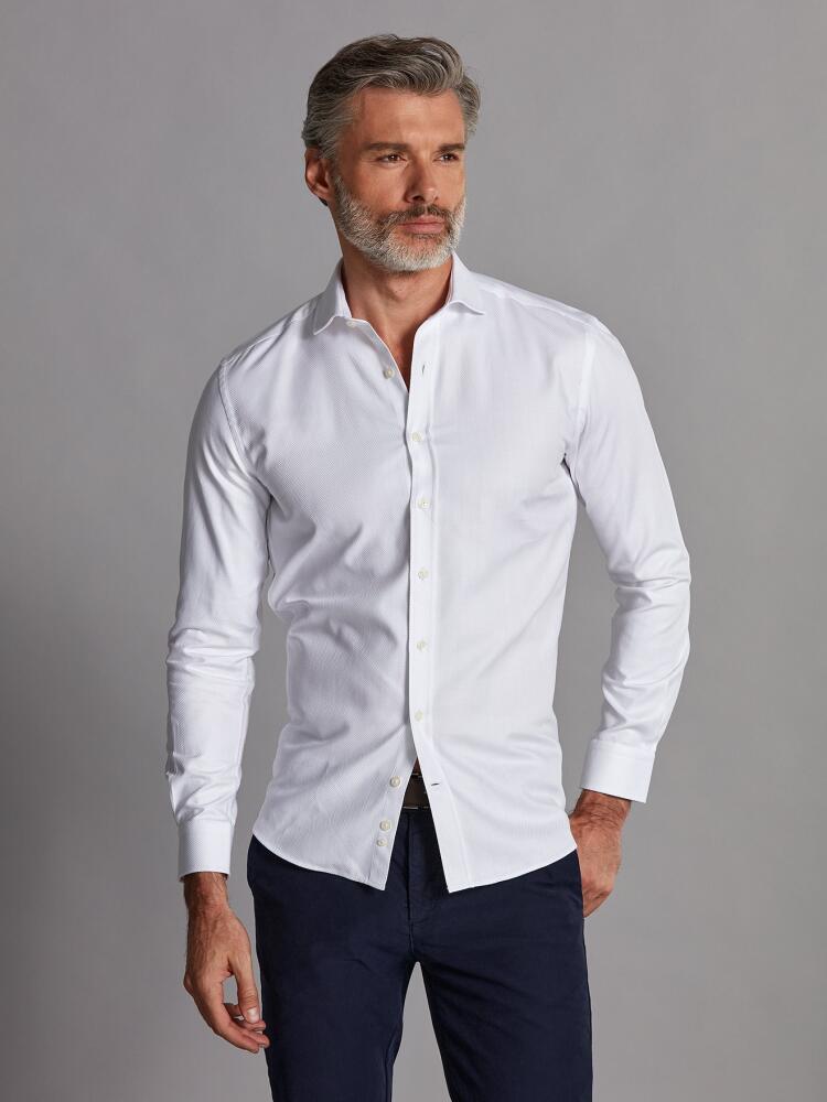 Chemise cintrée Come en chevron blanc - Petit Col Chemises Homme