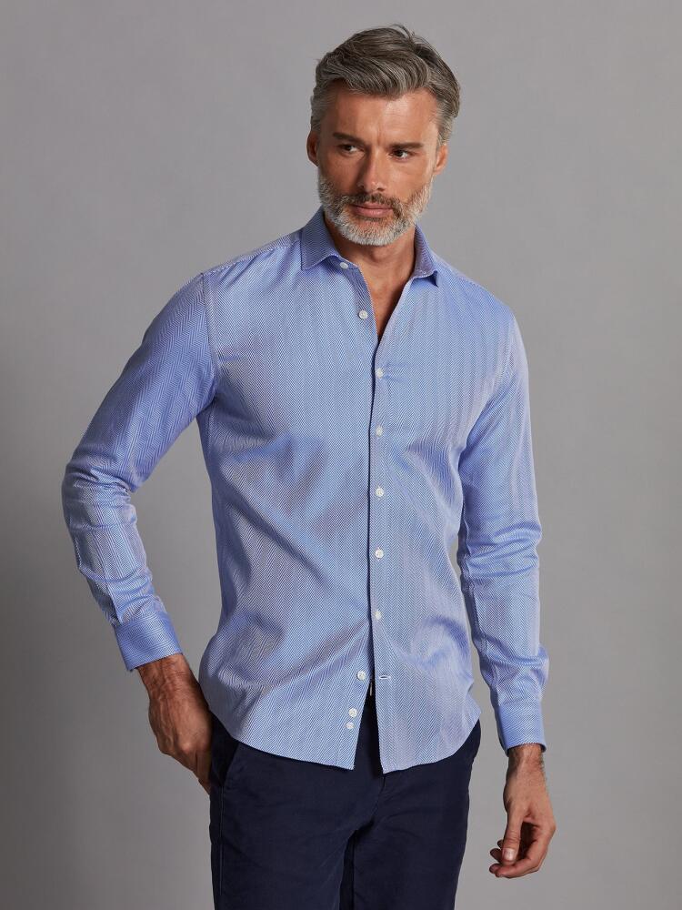 Chemise cintrée Come en chevron bleu - Petit Col Chemises Homme