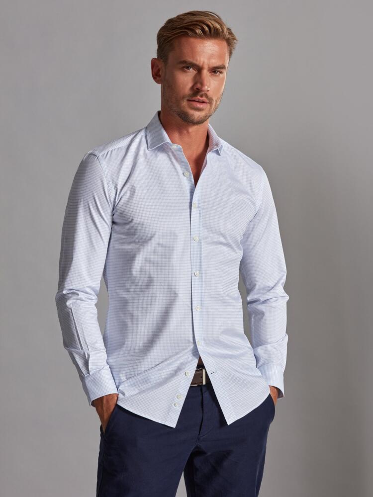 Chemise cintrée Gill à carreaux ciel - Petit Col Chemises Homme